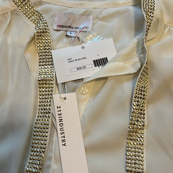 213 Industry Vintage NWT Blouse with metal accents on collar tie size L, 22” p2p - Picture 8 of 9